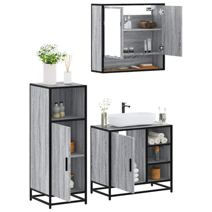 vidaXL 3-tlg. Badmöbel-Set Grau Sonoma Holzwerkstoff