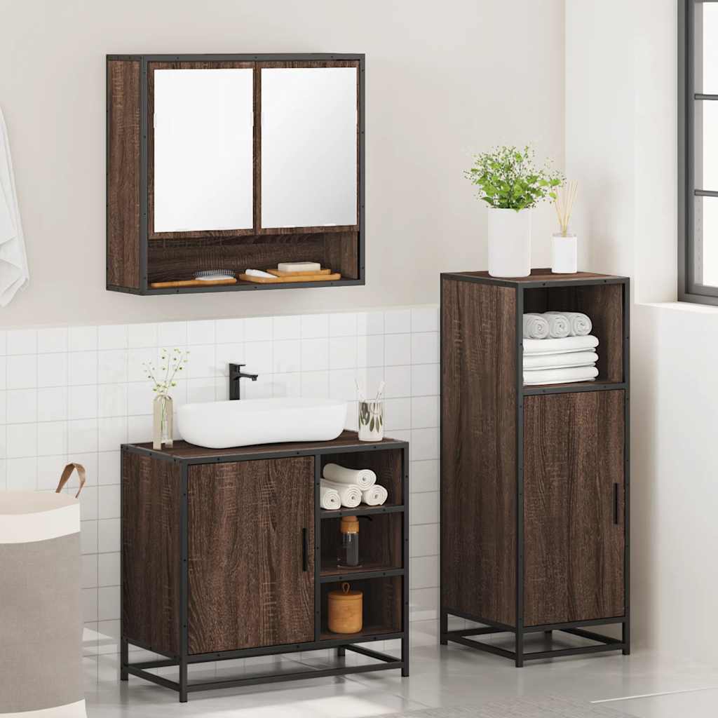 vidaXL 3-tlg. Badmöbel-Set Braun Eichen-Optik Holzwerkstoff