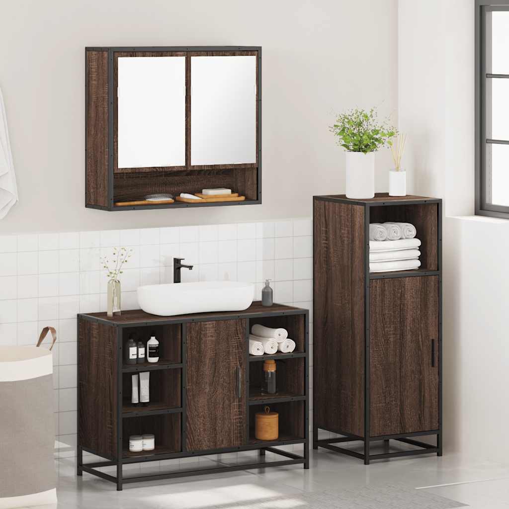 vidaXL 3-tlg. Badmöbel-Set Braun Eichen-Optik Holzwerkstoff