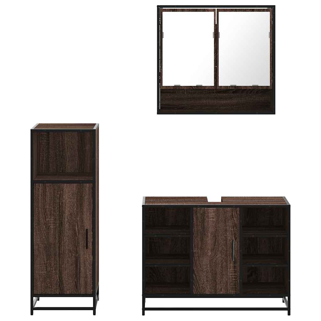 vidaXL 3-tlg. Badmöbel-Set Braun Eichen-Optik Holzwerkstoff