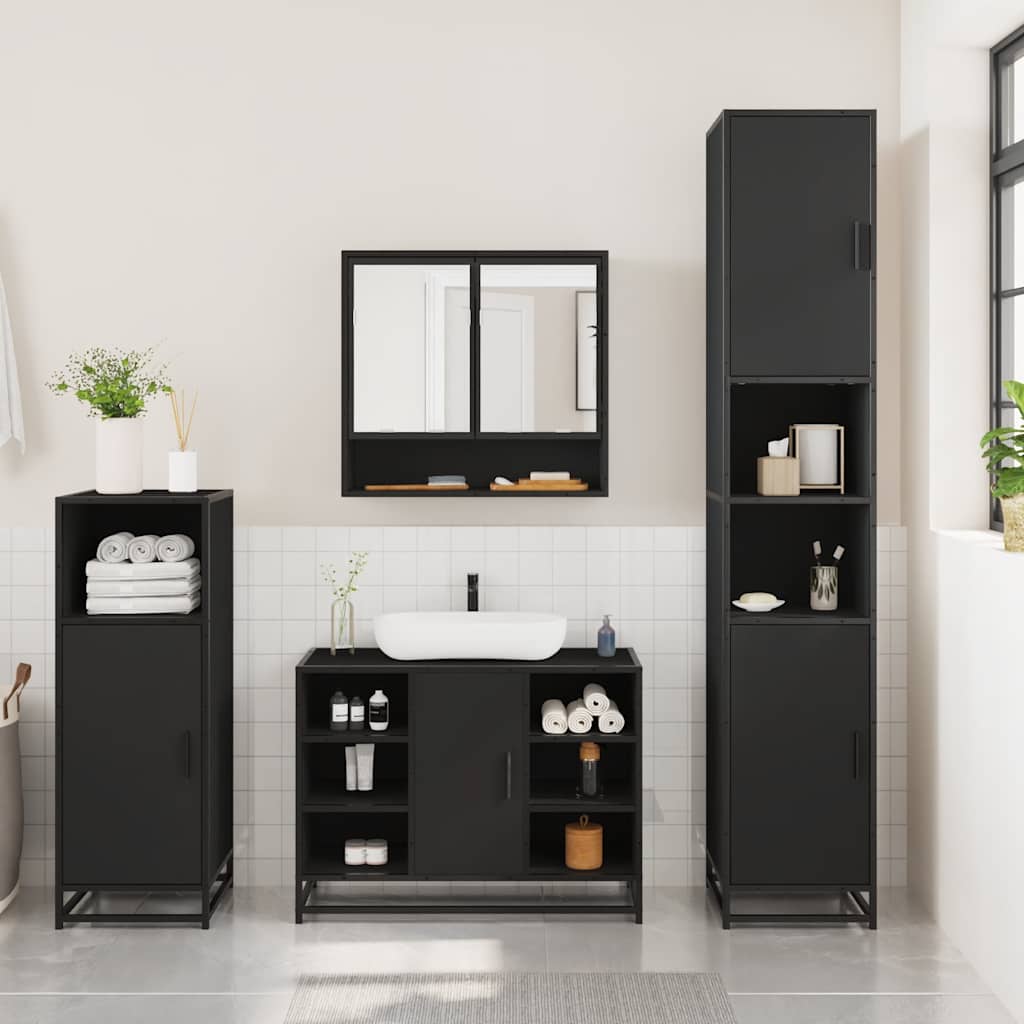 vidaXL Ensemble de meubles de salle de bain 3 pcs Noir Bois d'ingénierie