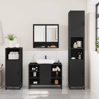 vidaXL Ensemble de meubles de salle de bain 3 pcs Noir Bois d'ingénierie