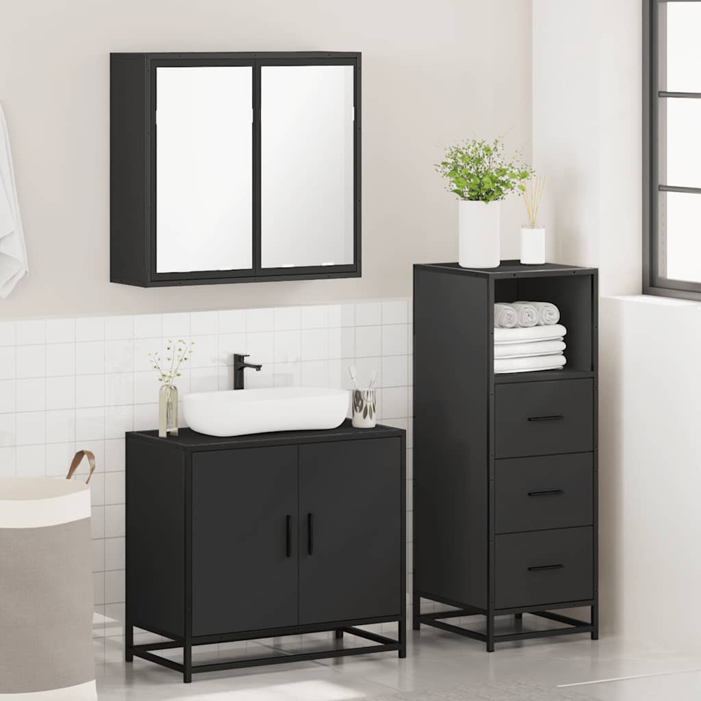 vidaXL Ensemble de meubles de salle de bain 3 pcs Noir Bois d'ingénierie