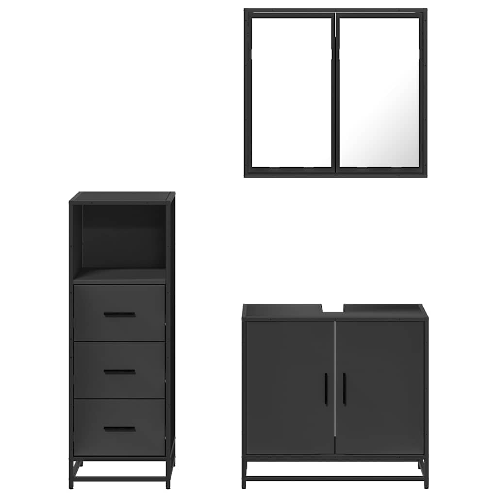 vidaXL Ensemble de meubles de salle de bain 3 pcs Noir Bois d'ingénierie