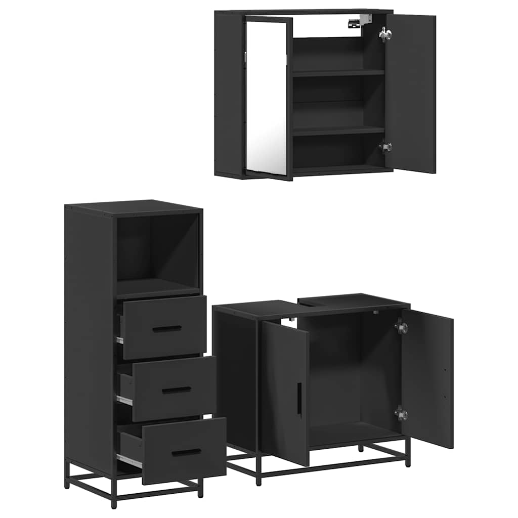 vidaXL Ensemble de meubles de salle de bain 3 pcs Noir Bois d'ingénierie