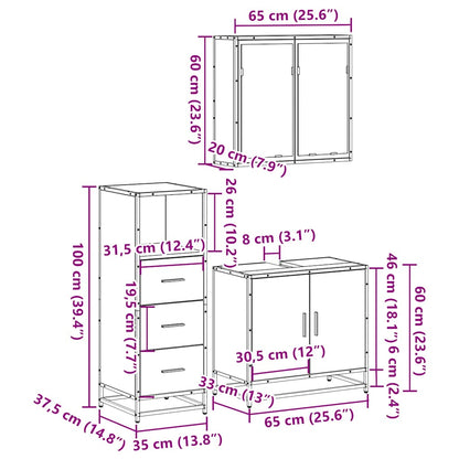vidaXL Ensemble de meubles de salle de bain 3 pcs Noir Bois d'ingénierie