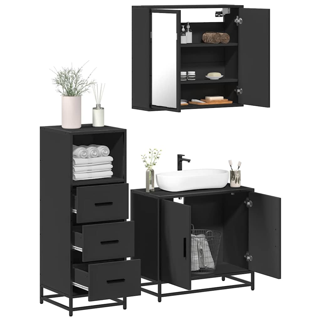 vidaXL Ensemble de meubles de salle de bain 3 pcs Noir Bois d'ingénierie