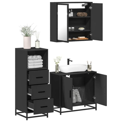 vidaXL Ensemble de meubles de salle de bain 3 pcs Noir Bois d'ingénierie