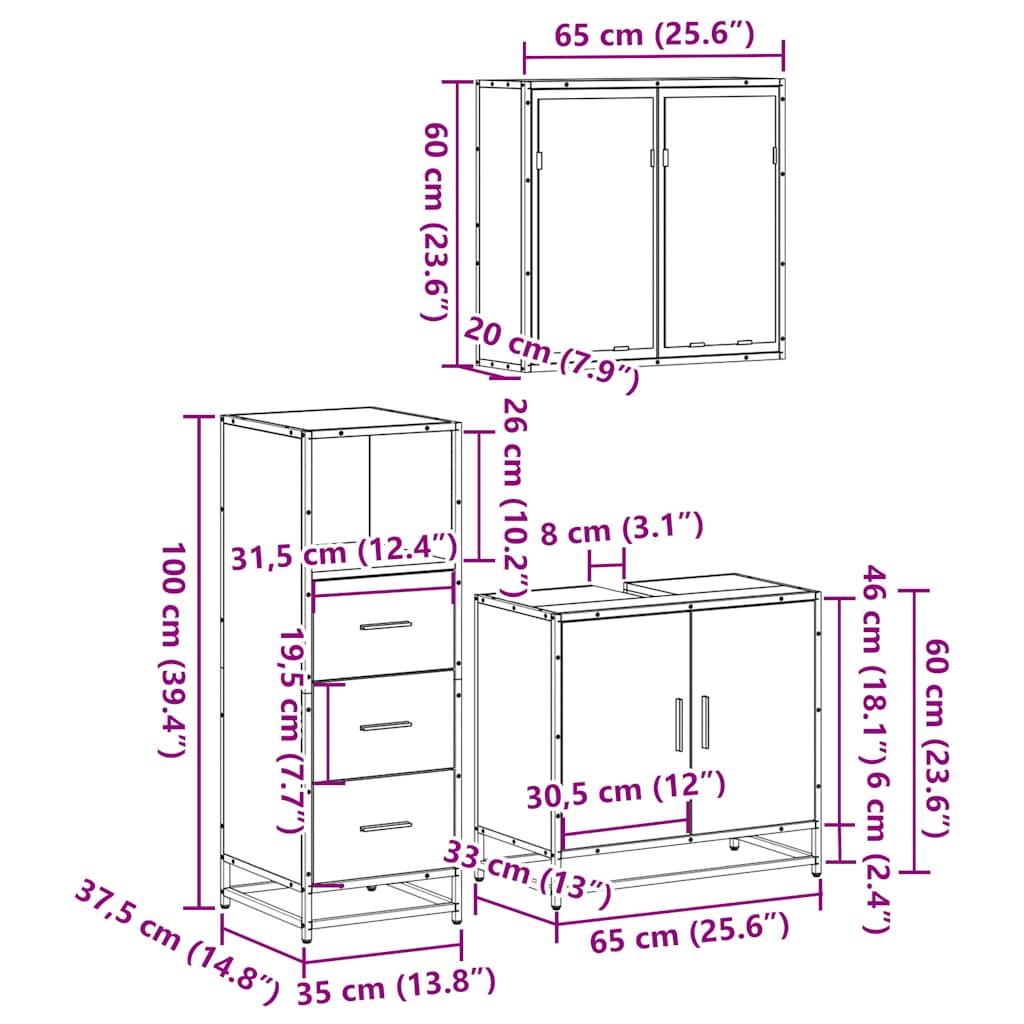vidaXL Ensemble de meubles de salle de bain 3 pcs Chêne Sonoma Aggloméré