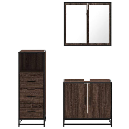 vidaXL 3-tlg. Badmöbel-Set Braun Eichen-Optik Holzwerkstoff