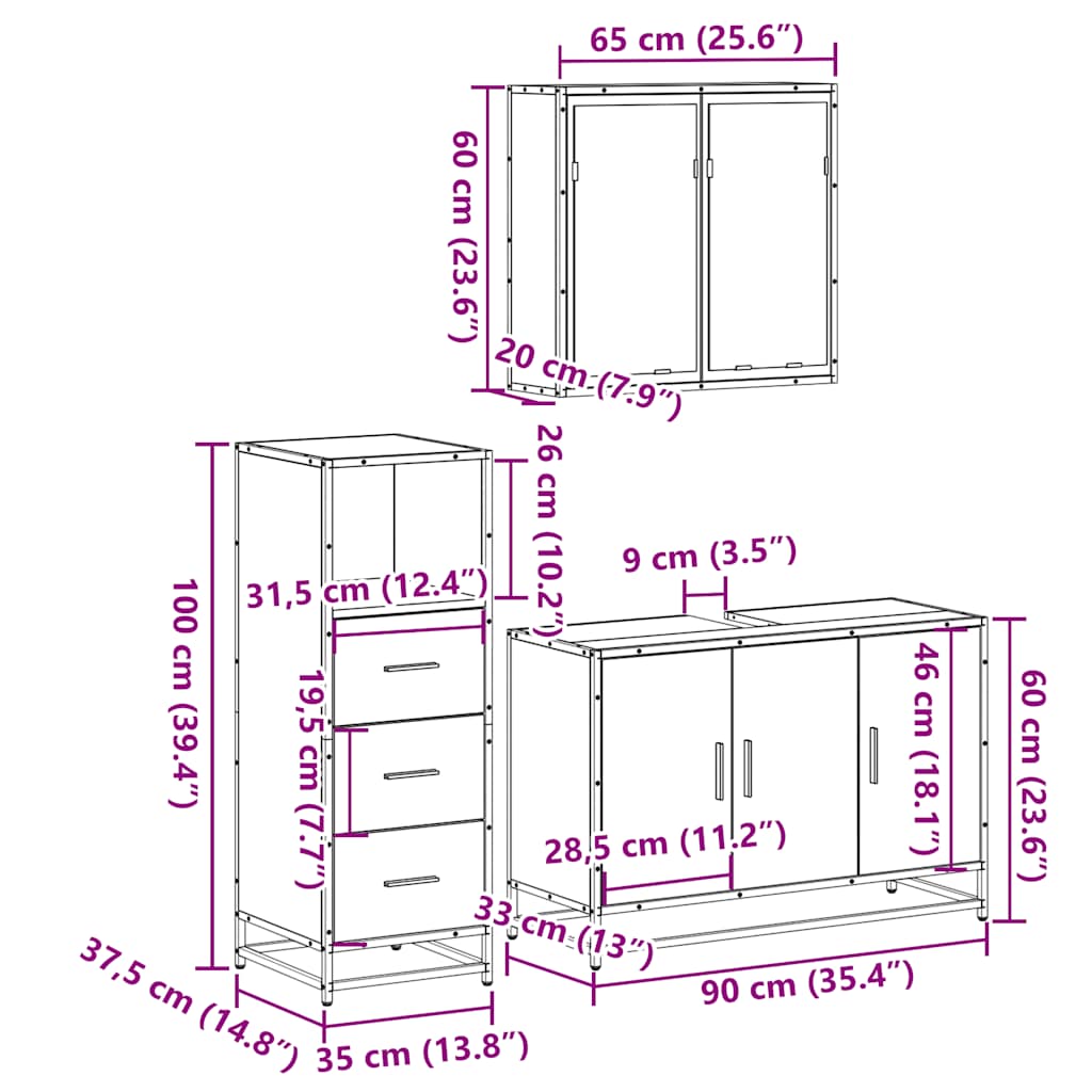 vidaXL Ensemble de meubles de salle de bain 3 pcs Chêne Sonoma Aggloméré