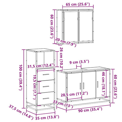 vidaXL 3-tlg. Badmöbel-Set Räuchereiche Holzwerkstoff