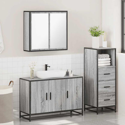 vidaXL 3-tlg. Badmöbel-Set Grau Sonoma Holzwerkstoff