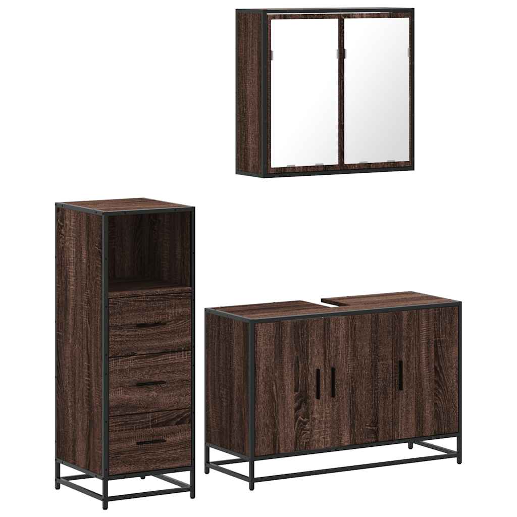 vidaXL 3-tlg. Badmöbel-Set Braun Eichen-Optik Holzwerkstoff