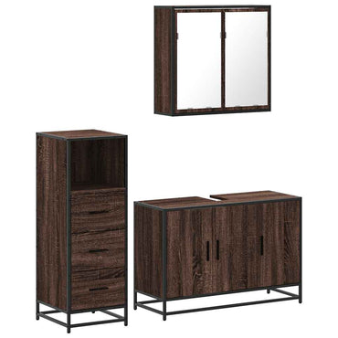 vidaXL 3-tlg. Badmöbel-Set Braun Eichen-Optik Holzwerkstoff