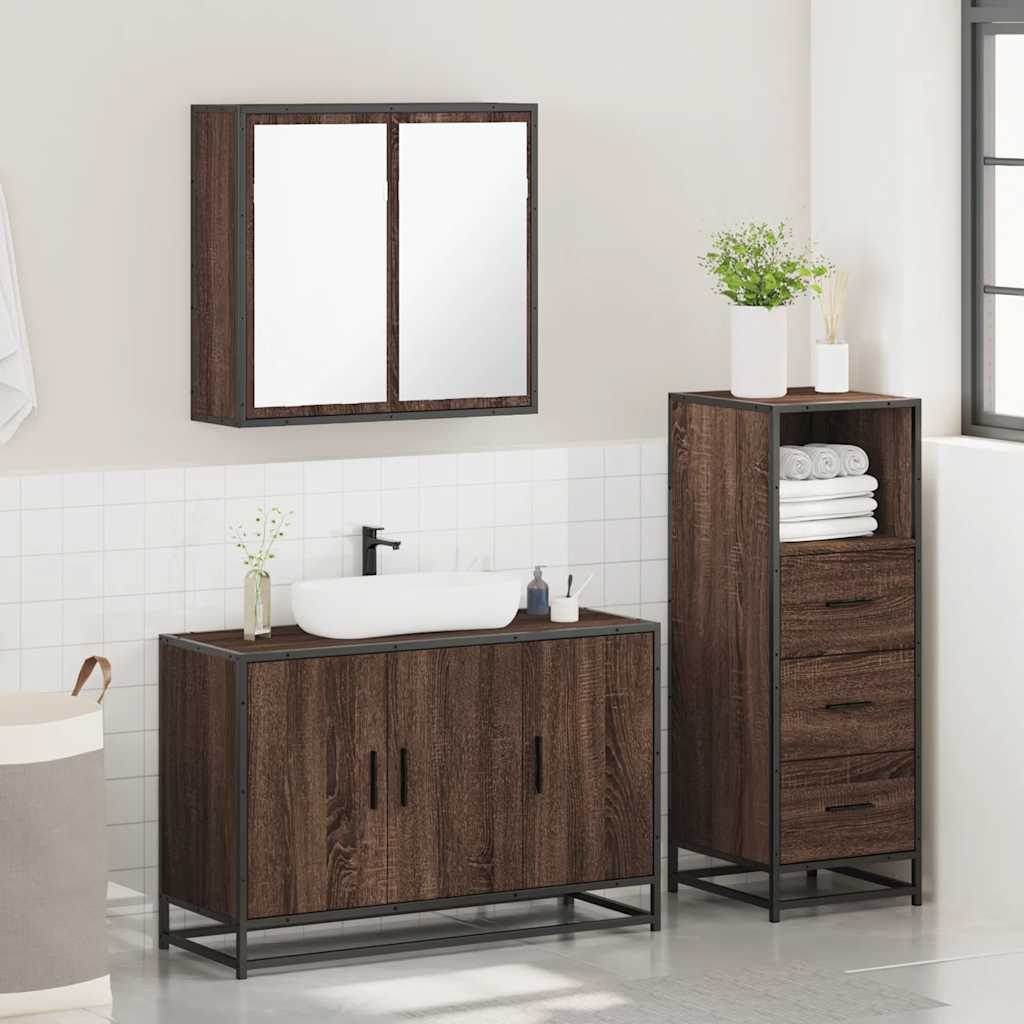 vidaXL 3-tlg. Badmöbel-Set Braun Eichen-Optik Holzwerkstoff
