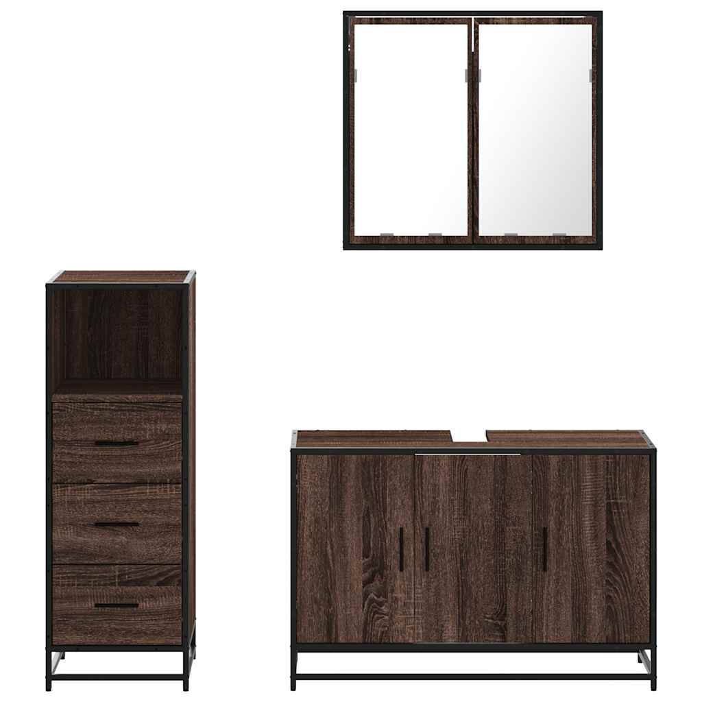 vidaXL 3-tlg. Badmöbel-Set Braun Eichen-Optik Holzwerkstoff