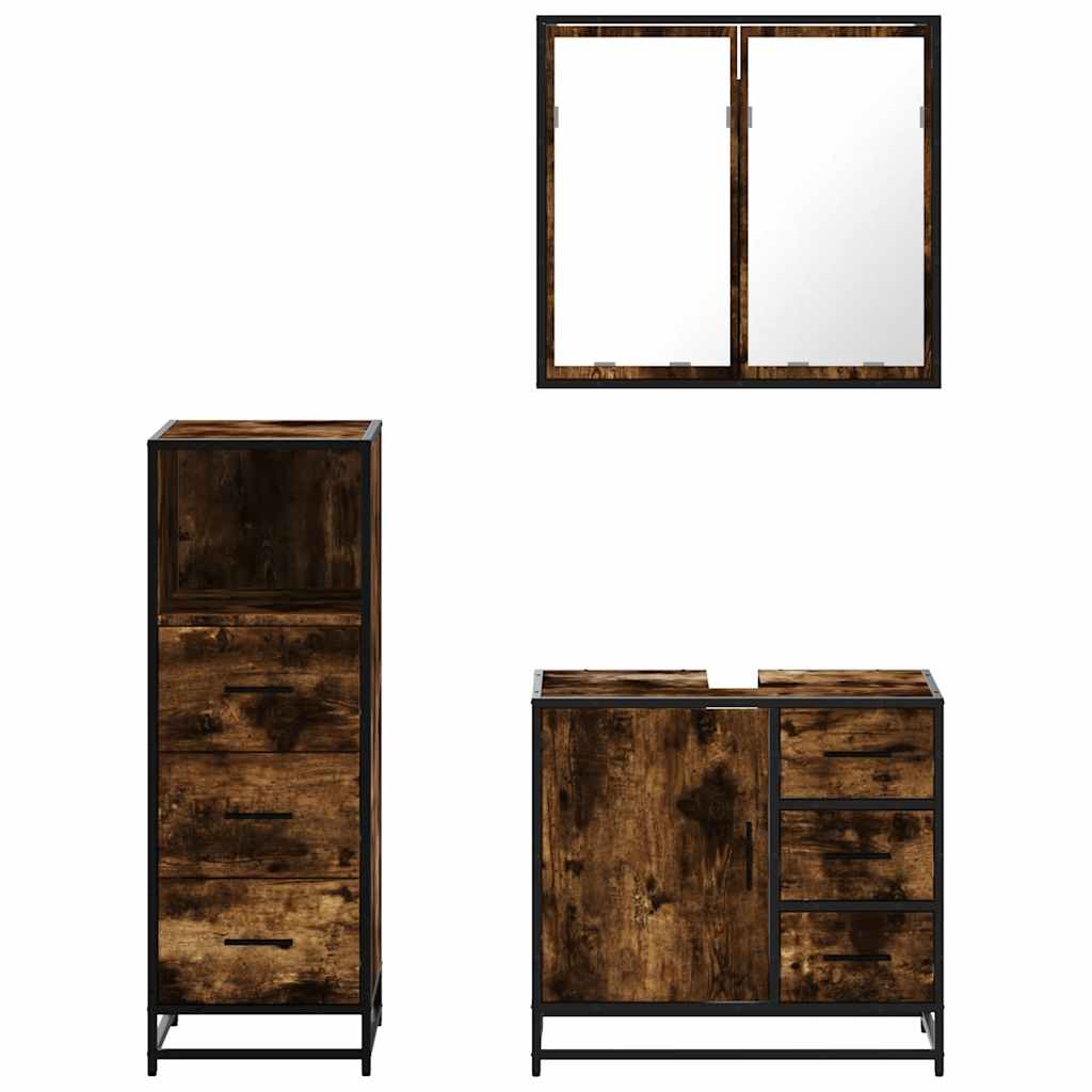 vidaXL Ensemble de meubles de salle de bain 3 pièces Chêne fumé Bois d'ingénierie