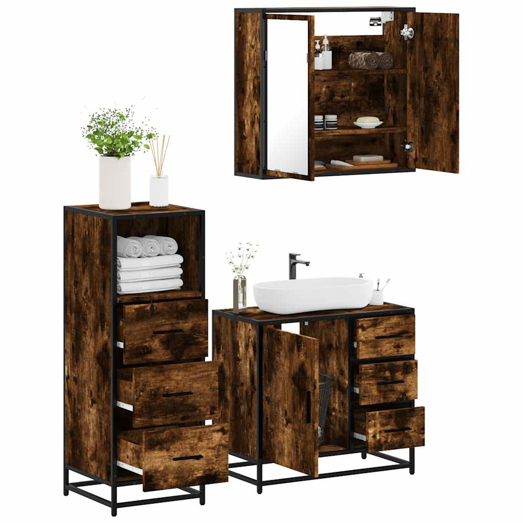vidaXL Ensemble de meubles de salle de bain 3 pièces Chêne fumé Bois d'ingénierie