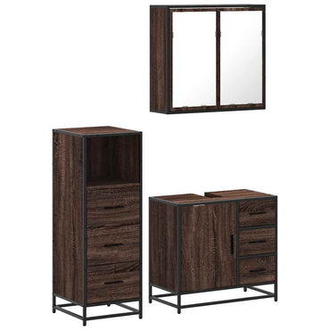 vidaXL 3-tlg. Badmöbel-Set Braun Eichen-Optik Holzwerkstoff