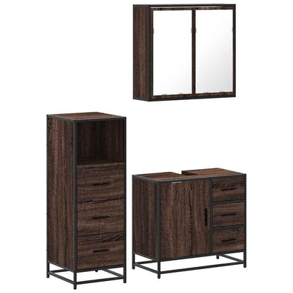 vidaXL 3-tlg. Badmöbel-Set Braun Eichen-Optik Holzwerkstoff