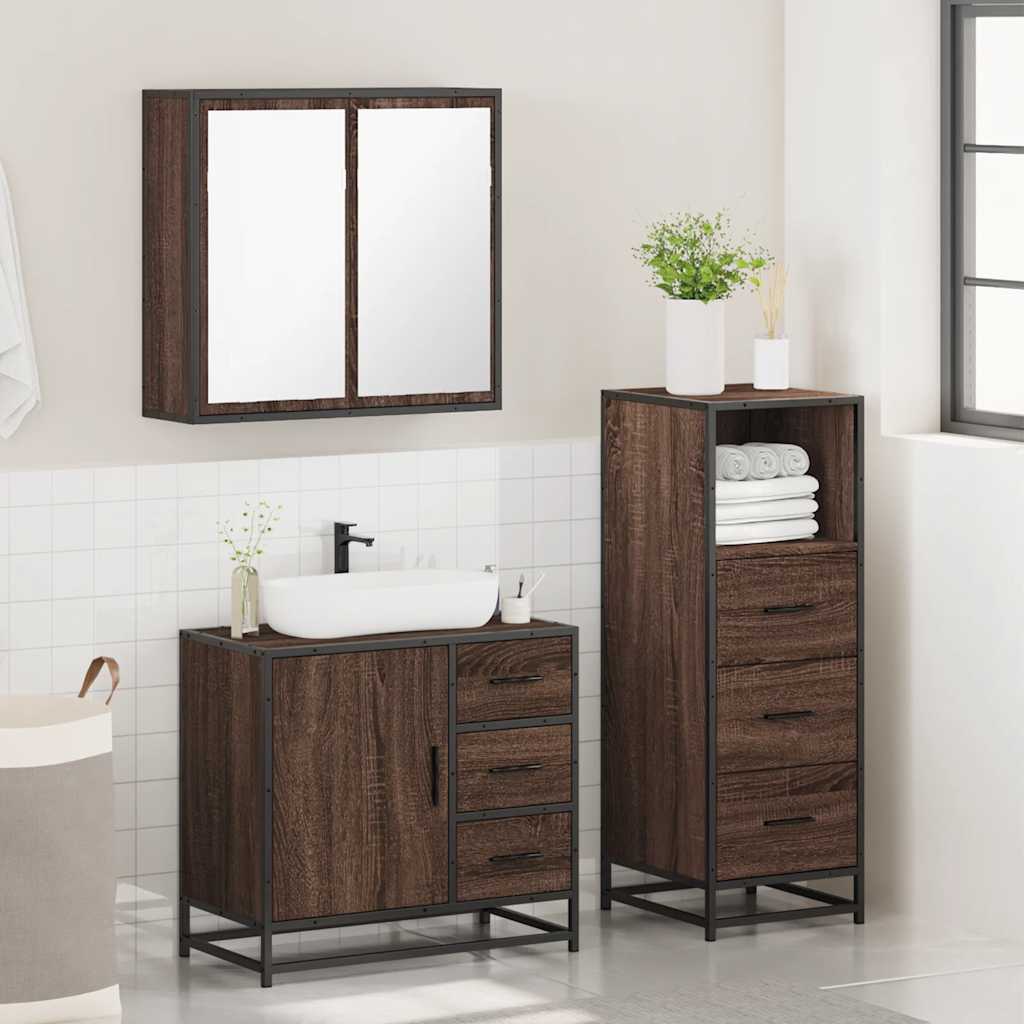 vidaXL 3-tlg. Badmöbel-Set Braun Eichen-Optik Holzwerkstoff
