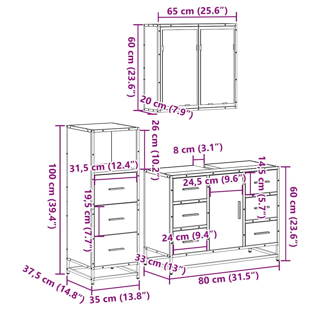 vidaXL Ensemble de meubles de salle de bain 3 pcs Chêne Sonoma Aggloméré