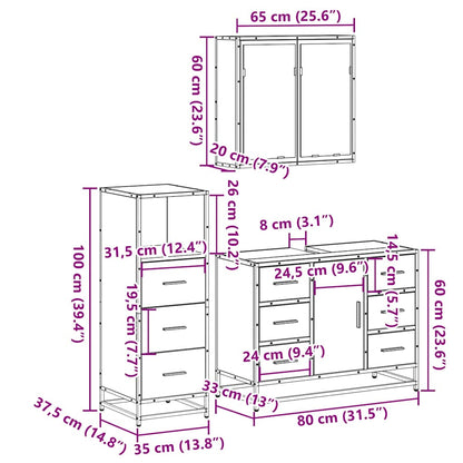 vidaXL 3-tlg. Badmöbel-Set Räuchereiche Holzwerkstoff