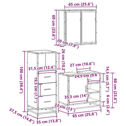 vidaXL 3-tlg. Badmöbel-Set Räuchereiche Holzwerkstoff