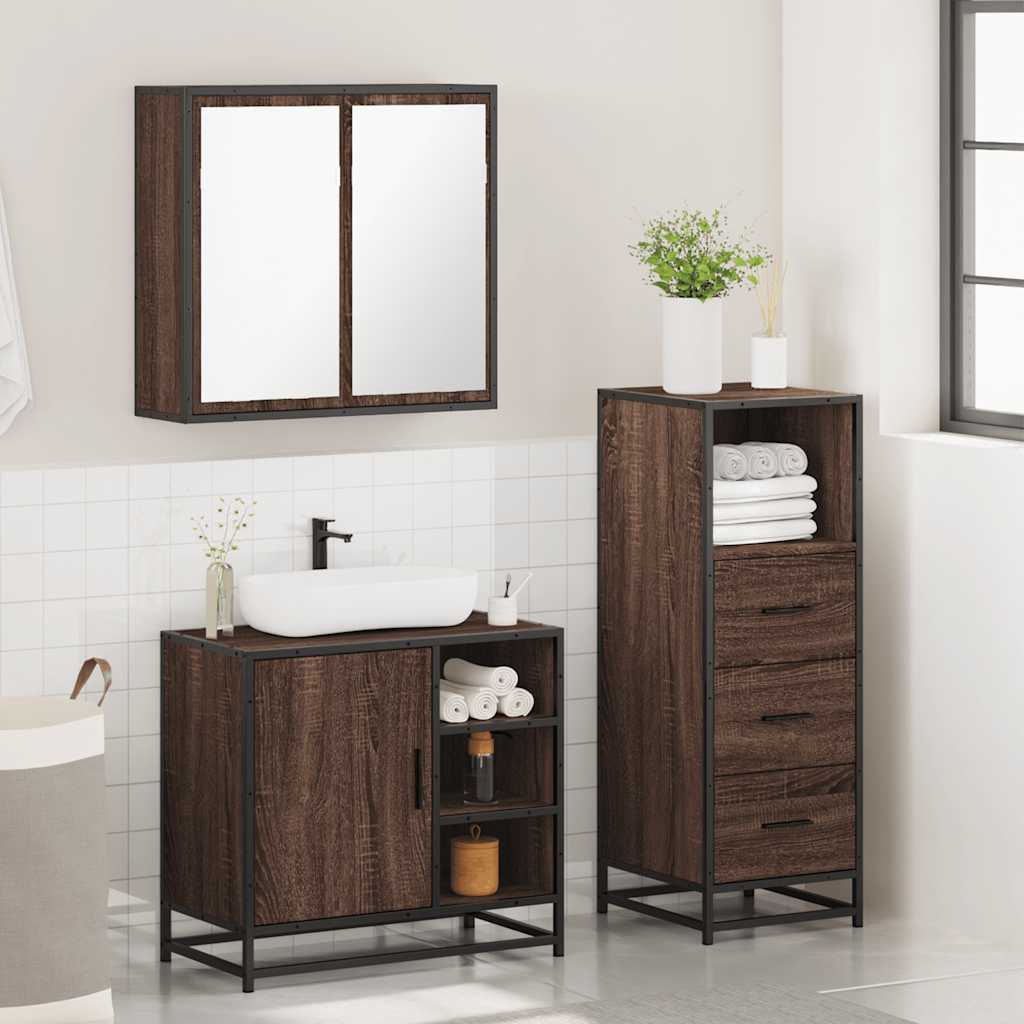 vidaXL 3-tlg. Badmöbel-Set Braun Eichen-Optik Holzwerkstoff