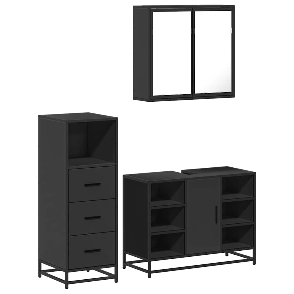 vidaXL Ensemble de meubles de salle de bain 3 pcs Noir Bois d'ingénierie
