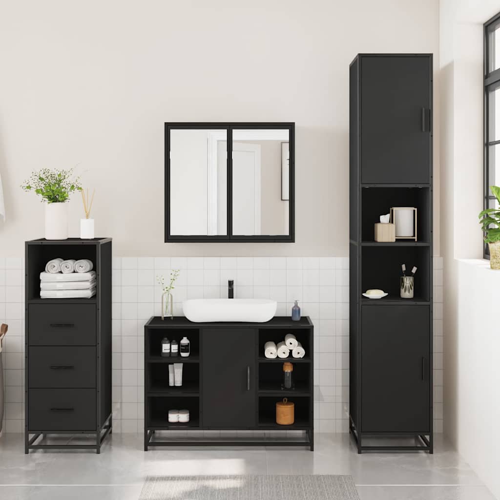 vidaXL Ensemble de meubles de salle de bain 3 pcs Noir Bois d'ingénierie