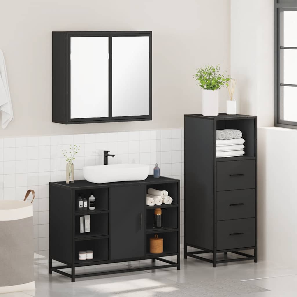 vidaXL Ensemble de meubles de salle de bain 3 pcs Noir Bois d'ingénierie