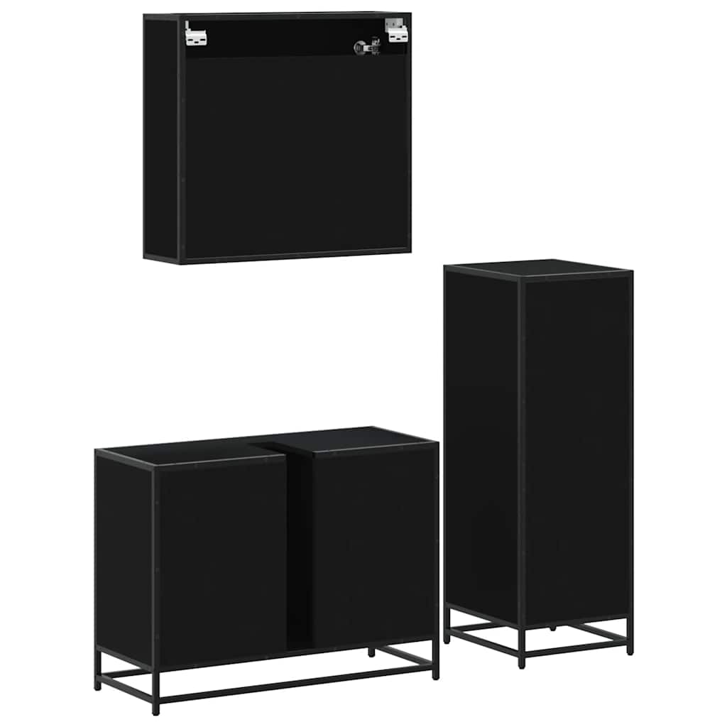 vidaXL Ensemble de meubles de salle de bain 3 pcs Noir Bois d'ingénierie