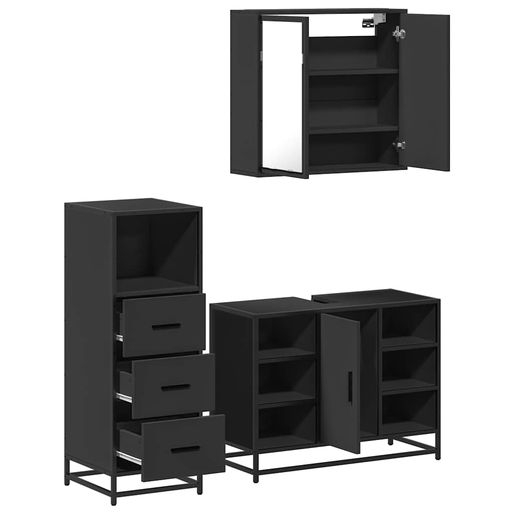 vidaXL Ensemble de meubles de salle de bain 3 pcs Noir Bois d'ingénierie