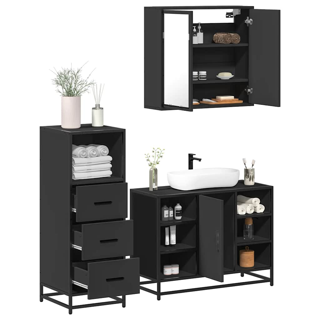 vidaXL Ensemble de meubles de salle de bain 3 pcs Noir Bois d'ingénierie