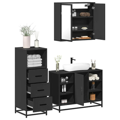 vidaXL Ensemble de meubles de salle de bain 3 pcs Noir Bois d'ingénierie