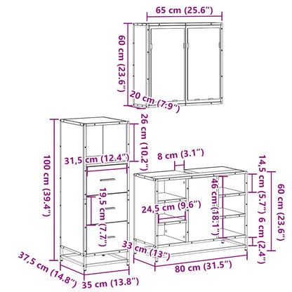 vidaXL 3-tlg. Badmöbel-Set Räuchereiche Holzwerkstoff