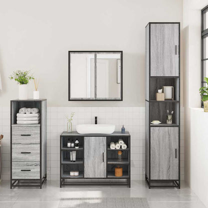 vidaXL 3-tlg. Badmöbel-Set Grau Sonoma Holzwerkstoff