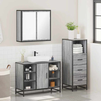 vidaXL 3-tlg. Badmöbel-Set Grau Sonoma Holzwerkstoff