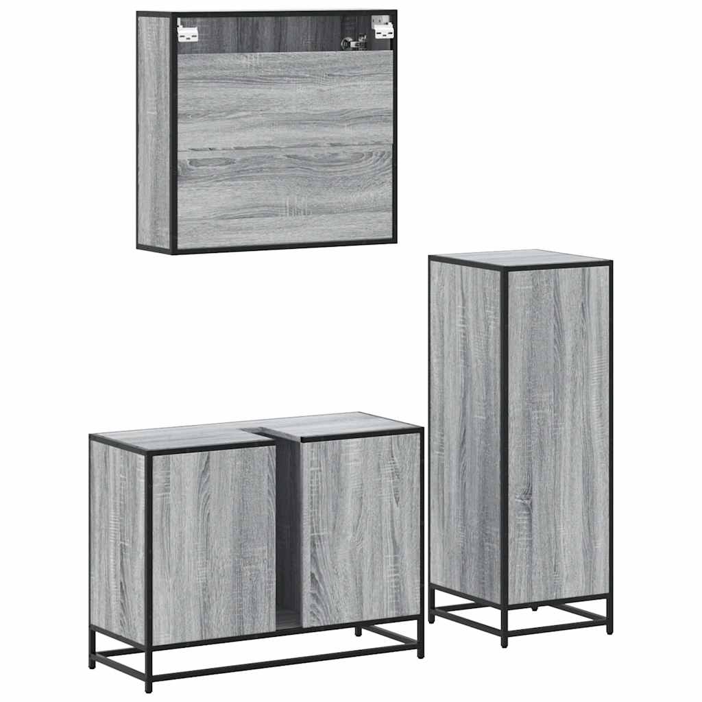 vidaXL 3-tlg. Badmöbel-Set Grau Sonoma Holzwerkstoff