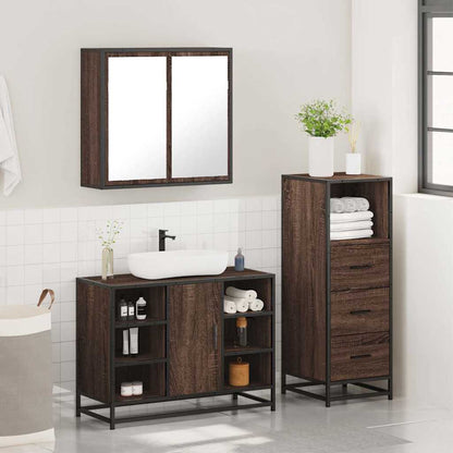 vidaXL 3-tlg. Badmöbel-Set Braun Eichen-Optik Holzwerkstoff