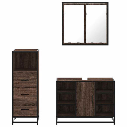 vidaXL 3-tlg. Badmöbel-Set Braun Eichen-Optik Holzwerkstoff