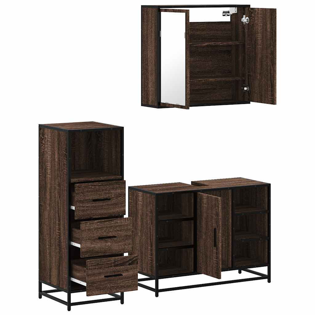 vidaXL 3-tlg. Badmöbel-Set Braun Eichen-Optik Holzwerkstoff