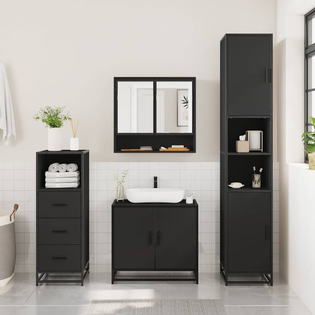 vidaXL Ensemble de meubles de salle de bain 3 pcs Noir Bois d'ingénierie
