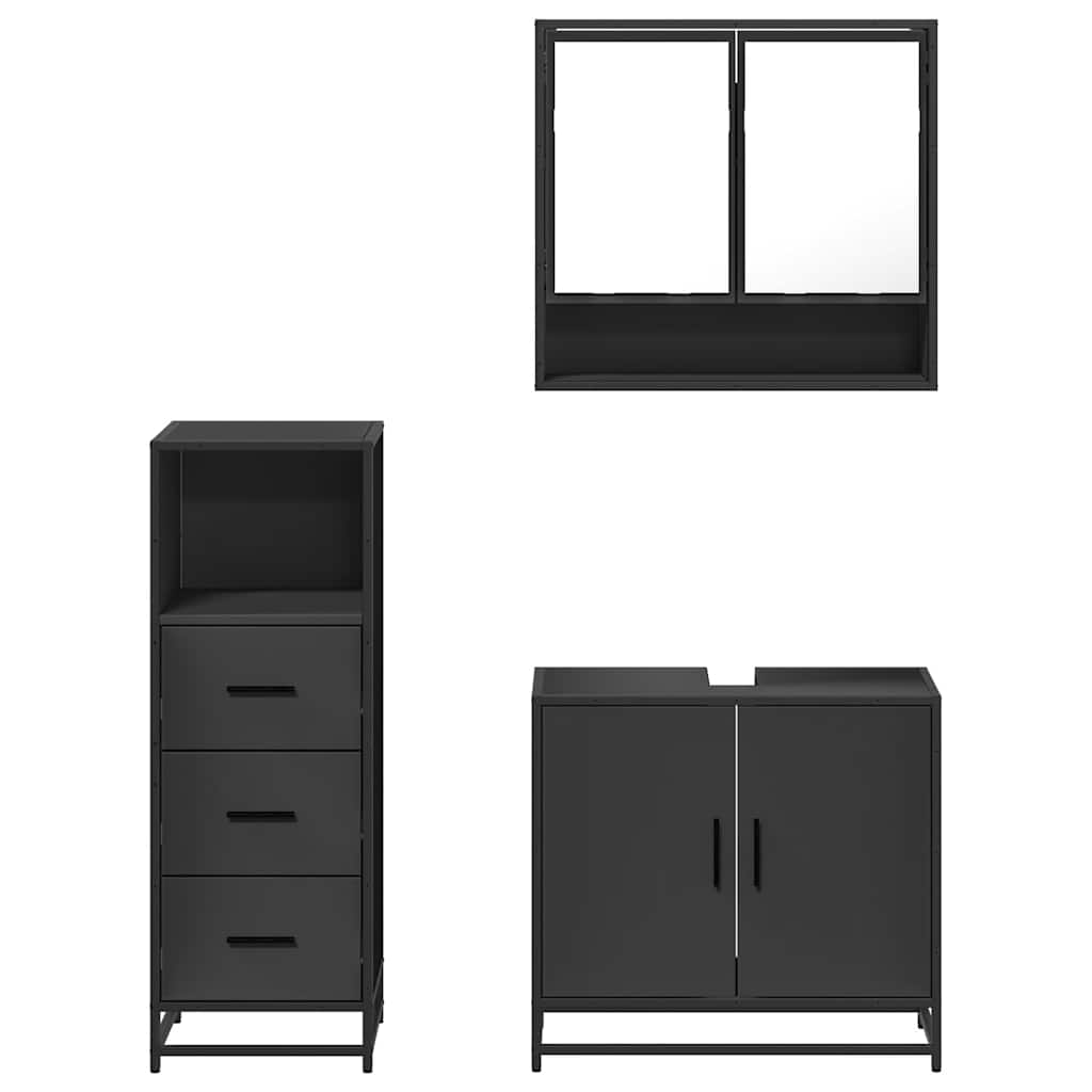 vidaXL Ensemble de meubles de salle de bain 3 pcs Noir Bois d'ingénierie