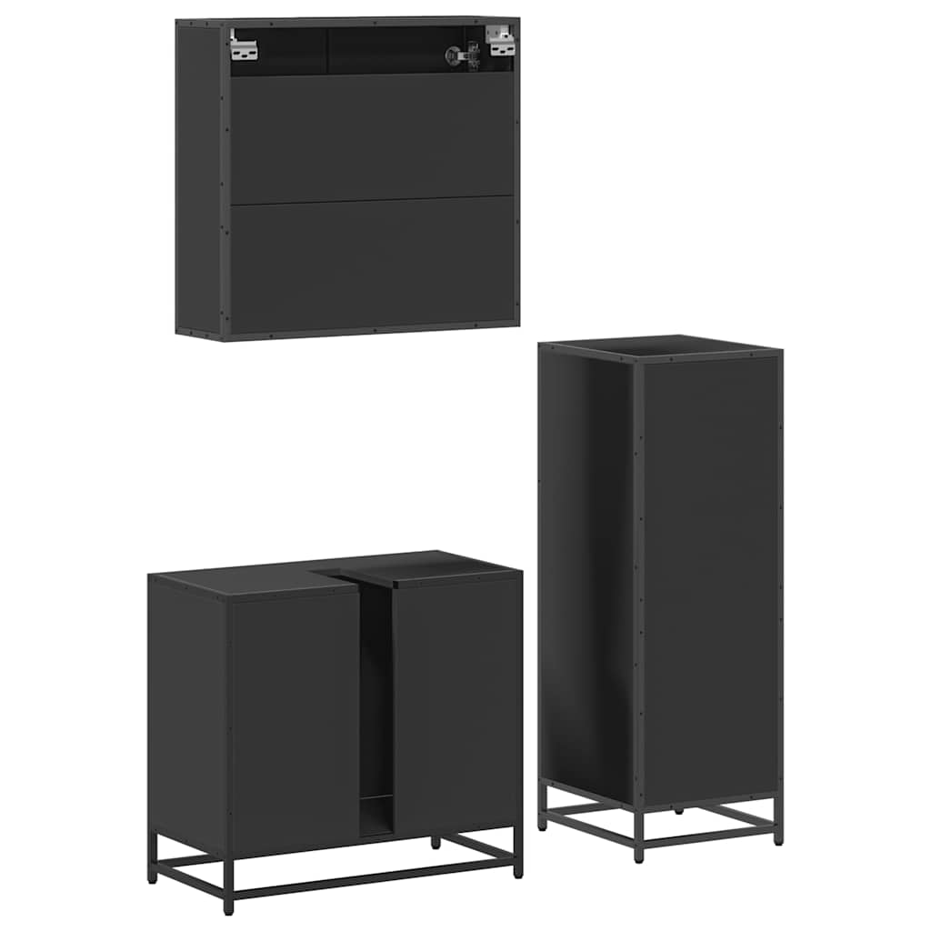 vidaXL Ensemble de meubles de salle de bain 3 pcs Noir Bois d'ingénierie