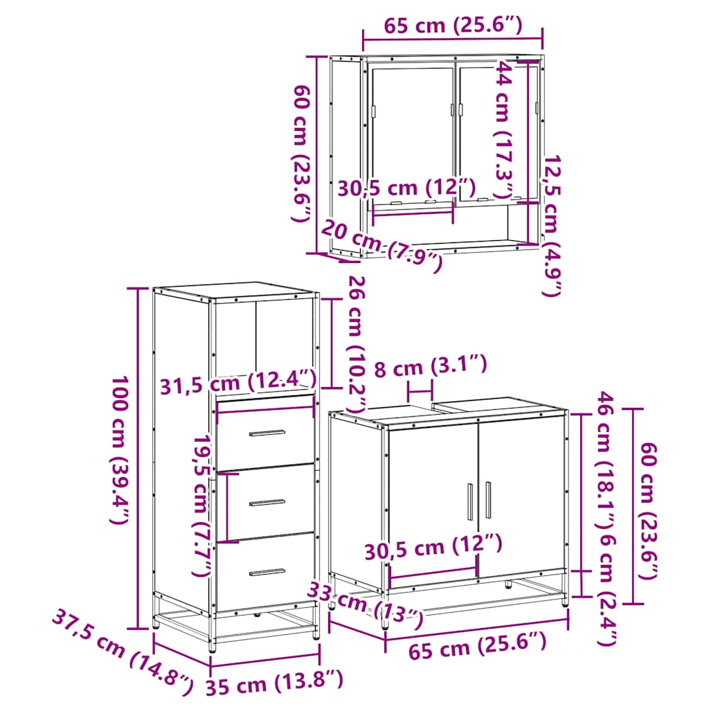 vidaXL Ensemble de meubles de salle de bain 3 pcs Noir Bois d'ingénierie