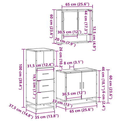 vidaXL Ensemble de meubles de salle de bain 3 pcs Noir Bois d'ingénierie