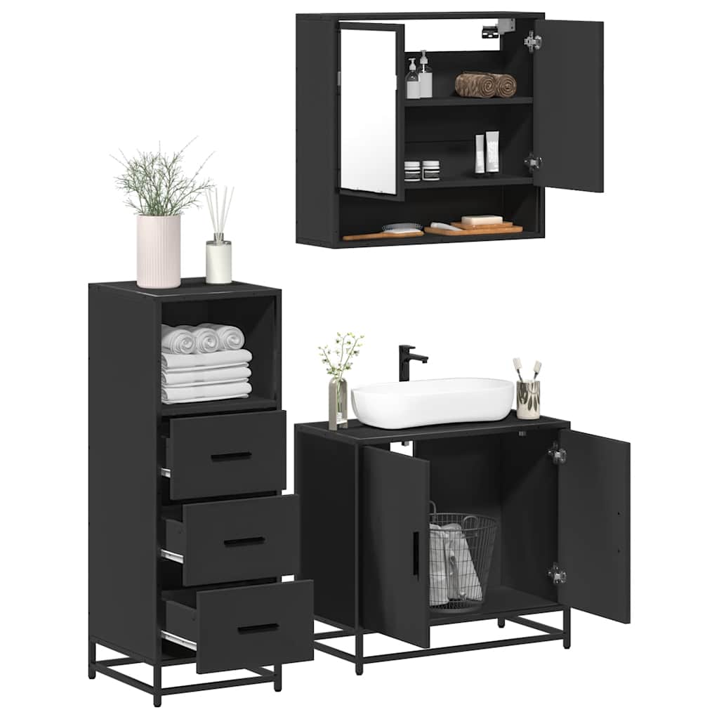 vidaXL Ensemble de meubles de salle de bain 3 pcs Noir Bois d'ingénierie